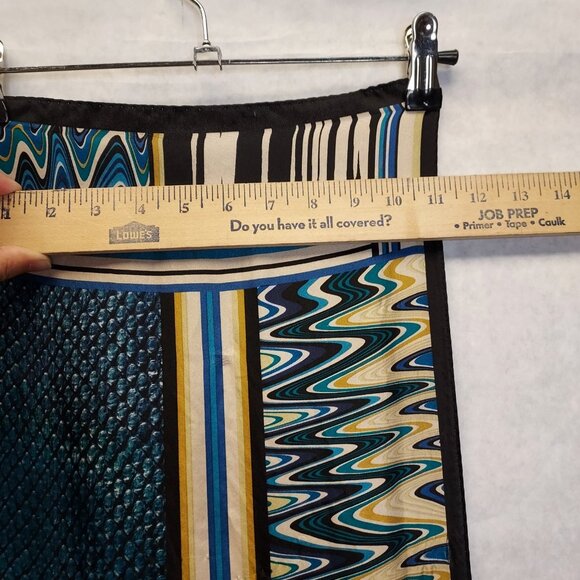 Adrienne Landau Scarf 100% Silk Geometric Brown White Aqua Blue Cravat 52" x 11" - Picture 14 of 14